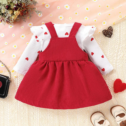 Baby Kleidung Mädchen Neugeborene Kleidung Rüschen Baby Strampler Hosenträger Rock Kleidung Sets für Baby Mädchen Valentinstag Baby Geschenk Babys Valentinstag Outfit Mädchen 0-18 Monate