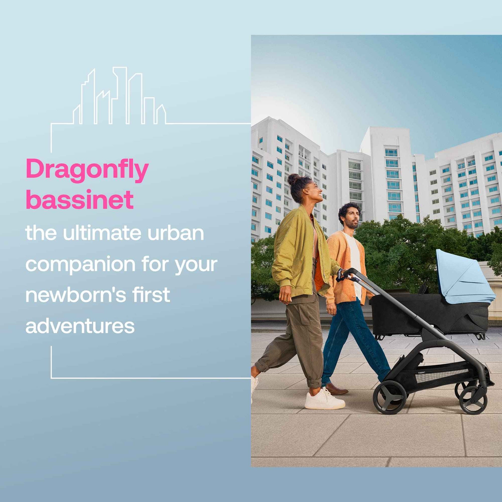 Bugaboo Dragonfly Liegewanne mit Lüftungsfenstern, einhändig faltbar in jeder Position, kompatibel mit dem Bugaboo Dragonfly City-Kinderwagen, Midnight Black