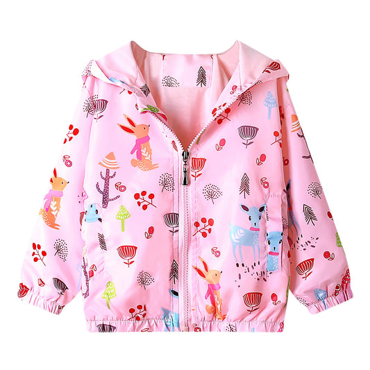 JinBei Jacken Mädchen Jacke Baby Kinder Kapuzen Sweatjacke Kapuzenjacke Cartoon Aufdruck Winddicht Mantel Windjacke Übergangsjack Frühling Herbst Outwear Softshelljacke Regenjacken 1-7 Jahre