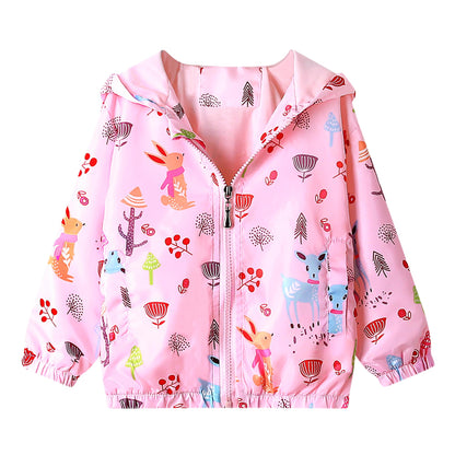 JinBei Jacken Mädchen Jacke Baby Kinder Kapuzen Sweatjacke Kapuzenjacke Cartoon Aufdruck Winddicht Mantel Windjacke Übergangsjack Frühling Herbst Outwear Softshelljacke Regenjacken 1-7 Jahre