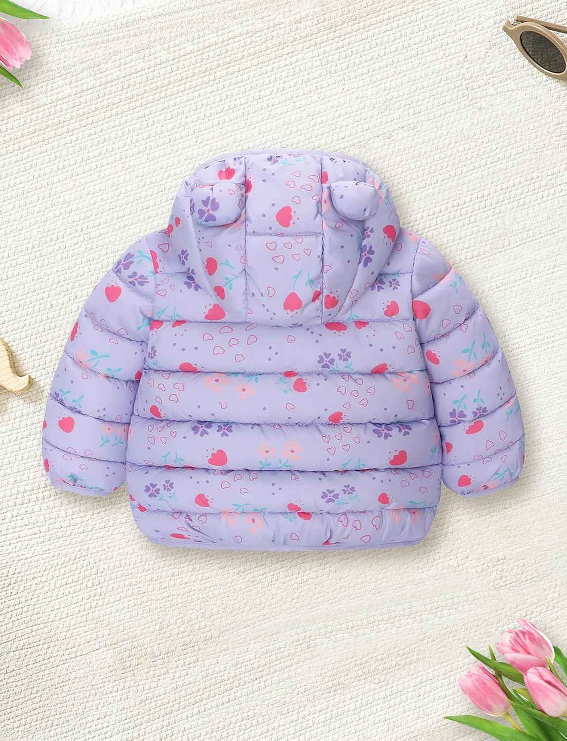 Happy Cherry Winter Jacket Baby Boys Girls Winter Coat with Hood Quilted Jacket Warm Lightweight Down Jacket Winter Cute Printed Outerwear