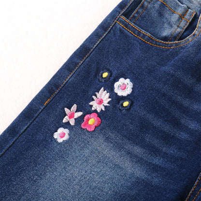 KIDSCOOL SPACE Girls Jeans Split Hem with RAL Edges Elastic Waist in High Elastic Wide Leg Denim Pants