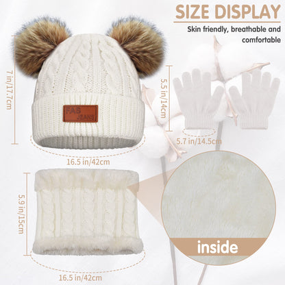 Kinder Wintermütze Schal Handschuhe Set - Strickmütze Beanie Hut für Mädchen Jungen 3-8 Jahre - Warme Winter Bekleidung