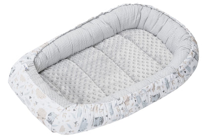 Medi Partners Babynestchen Babynest Set 100x60x15 Kuschelnest 5 teilig herausnehmbarer Einsatz Kokon Nestchen Babys Neugeborene 100% Baumwolle (REH mit Grauem Minky) - Meloni2