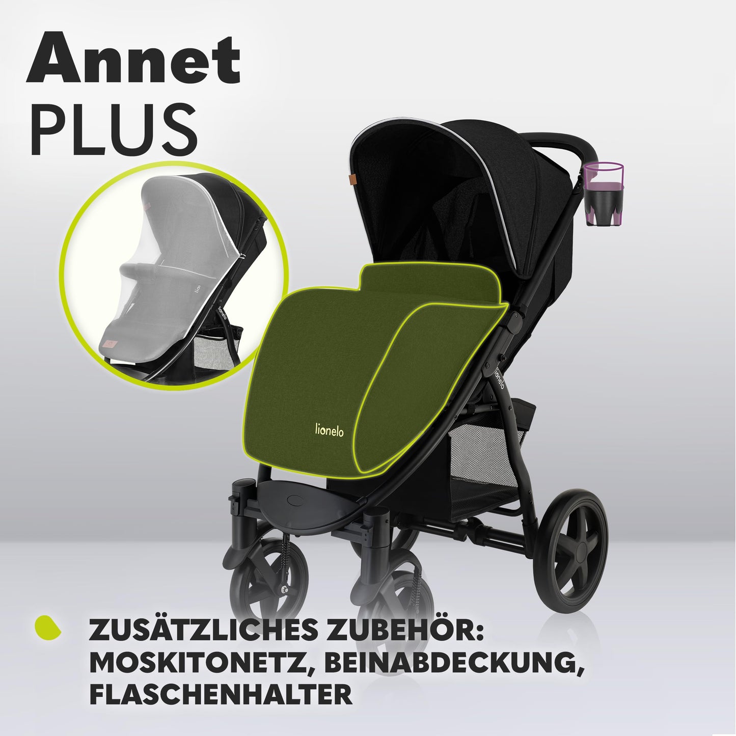LIONELO Annet Plus Buggy up to 22 kg with Reclining Function, Small Folding Pushchair with Accessories, EVA Foam Wheels, Mosquito Net, Foot Cover Drink Holder, Basket Dreamin