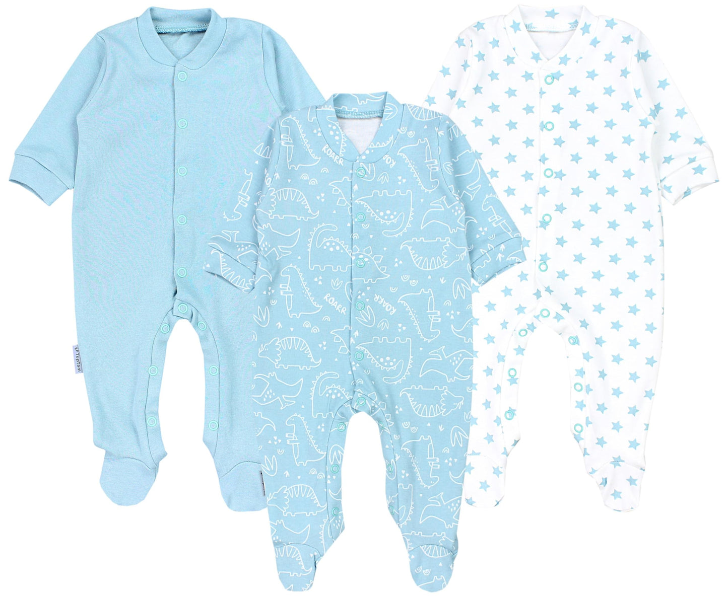 TupTam Baby Jungen Schlafstrampler Langarm Strampler Schlafanzug mit Fuß 3er Pack