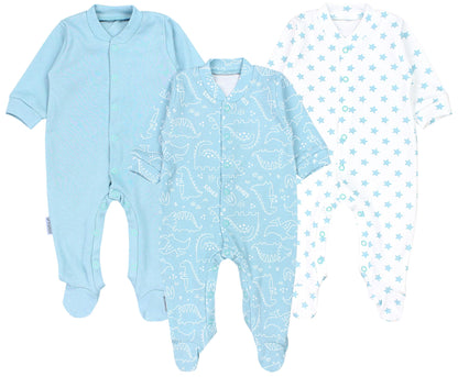 TupTam Baby Jungen Schlafstrampler Langarm Strampler Schlafanzug mit Fuß 3er Pack