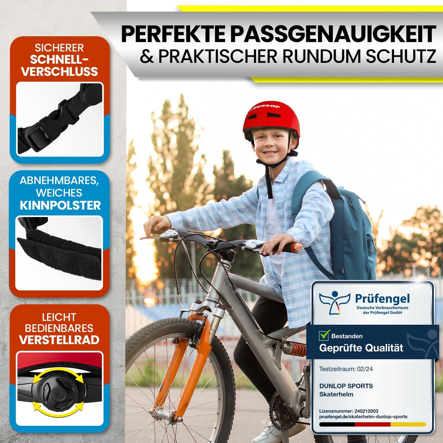DUNLOP SPORTS Fahrradhelm Kinder Jugendliche Erwachsene - Test Sehr Gut - Leichter robuster Urban Allrounder Helm, 14 Fach belüftet, Schnellverschluss, Auto Kopfanpassung