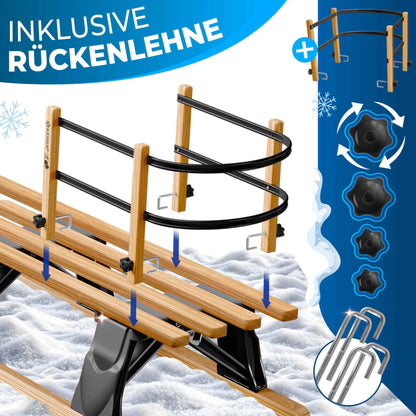 KESSER® Wooden Sledge Premium Children's Folding Sledge Made of Beech Wood Including Pull Rope Slider Metal Runners
