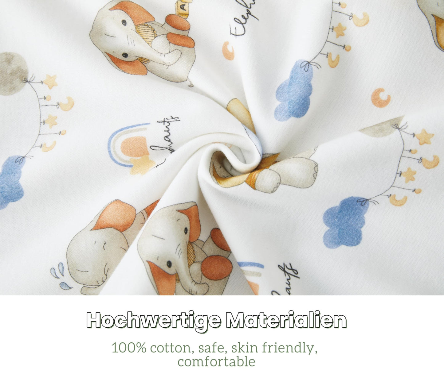 Chilsuessy Children's Sleeping Bag 1.5 Tog Pack of 2 Baby Sleeping Bag Made of 100% Cotton, Baby All-Year Sleeping Bag Pyjamas for Boys and Girls, 1.5 Tog/Elephant Lion + Green, 110 cm / Baby Height
