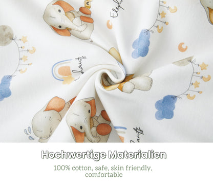 Chilsuessy Children's Sleeping Bag 1.5 Tog Pack of 2 Baby Sleeping Bag Made of 100% Cotton, Baby All-Year Sleeping Bag Pyjamas for Boys and Girls, 1.5 Tog/Elephant Lion + Green, 110 cm / Baby Height