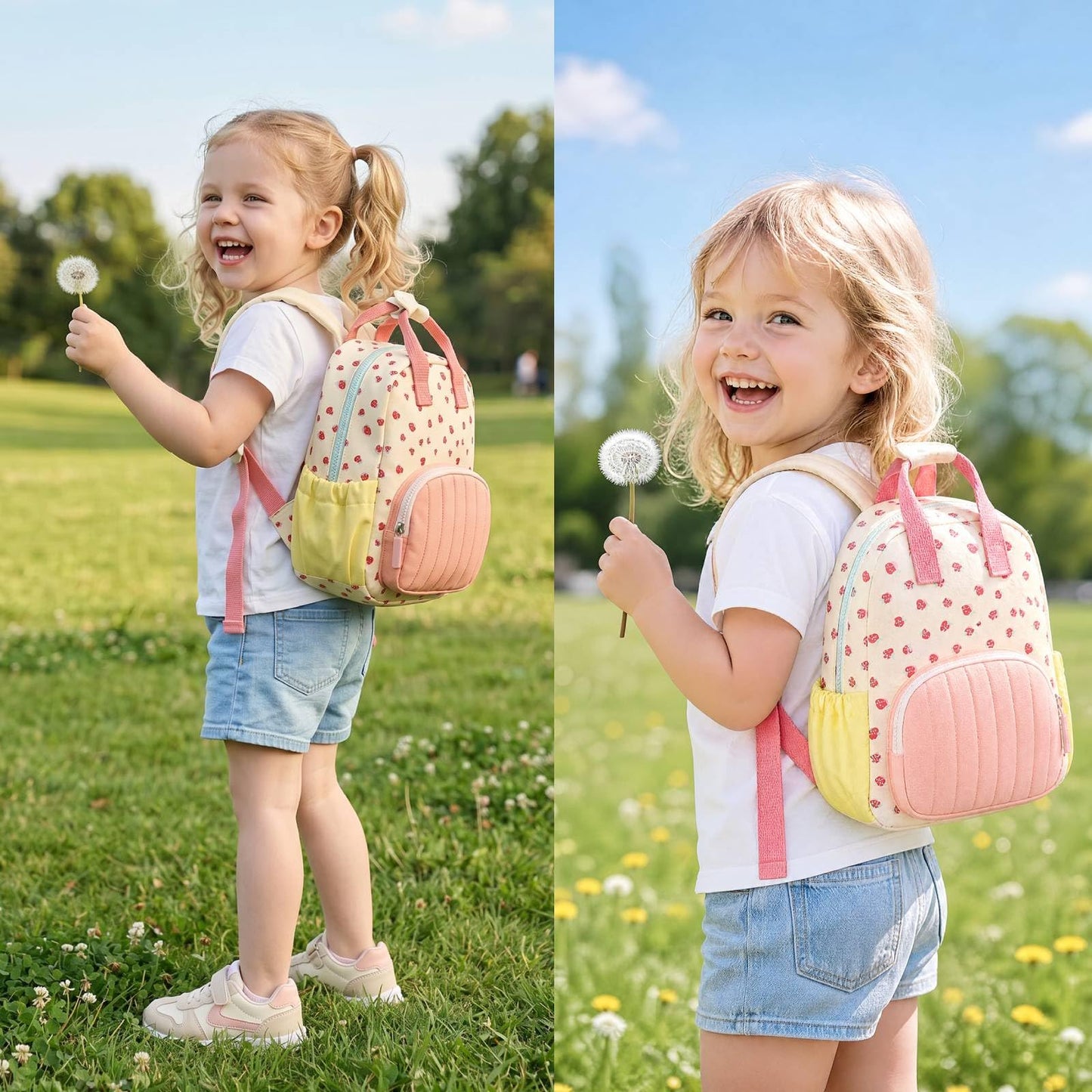 Kinderrucksack Mädchen 30cm Rucksack Kleinkind Kinderrucksack für 2-4 Jahre Kinder kindergartenrucksack Mini Tagesrucksack Reisetasche - Rosa Erdbeere