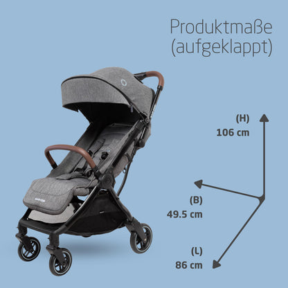 Maxi-Cosi Eva3 Pushchair, 0-4 Years, 0-22 kg, Baby Pram, Lightweight and Compact, Flat Reclining Position, 3 Reclining Positions, Automatic with 1 Hand Folding, Carry Strap, Select Grey