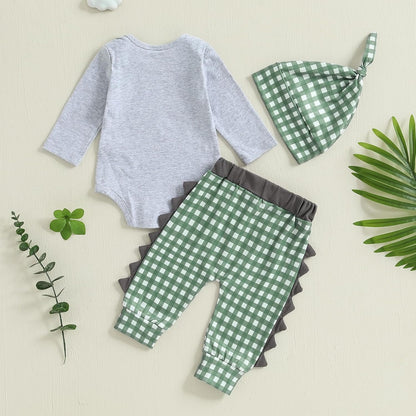 Hallo Ich bin neu hier Neugeborene Baby Jungen Kleidung Set Dinosaurier Print Langarm Bodysuit und Hosen Baumwolle Baby Kleidung Set Herbst Winter Kleidung Sets für Baby Jungen Outfits