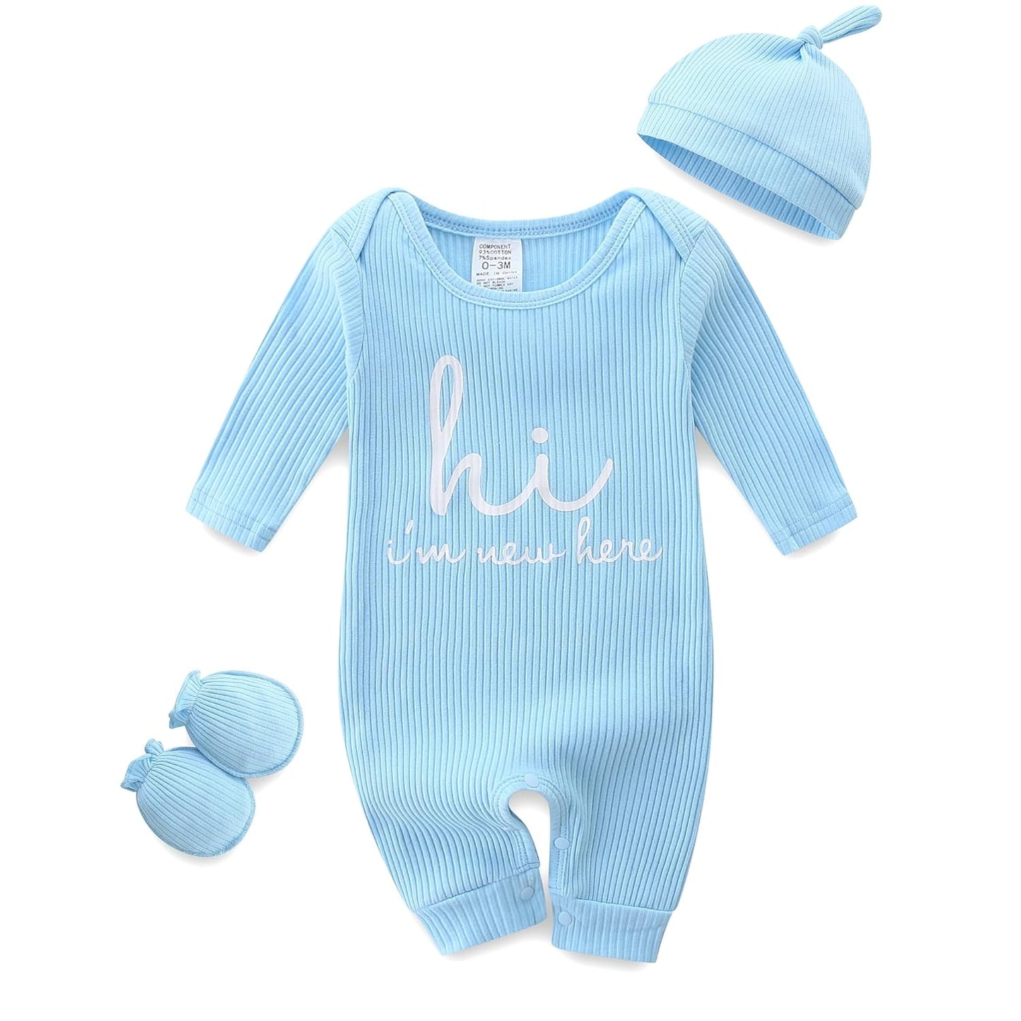 KIDDLETOWN Baby-Pyjama, Neugeborenen-Strampler, 3er-Pack, Schlafanzug mit Hut und Handschuhen, Baby-Pyjama aus Baumwolle, Langarm-Pyjama, Strampler, 0-3 Monate, Kleidung für Mädchen und Jungen