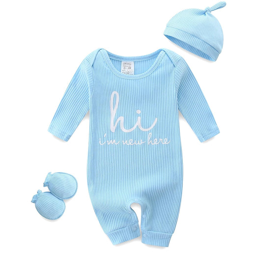 KIDDLETOWN Baby-Pyjama, Neugeborenen-Strampler, 3er-Pack, Schlafanzug mit Hut und Handschuhen, Baby-Pyjama aus Baumwolle, Langarm-Pyjama, Strampler, 0-3 Monate, Kleidung für Mädchen und Jungen