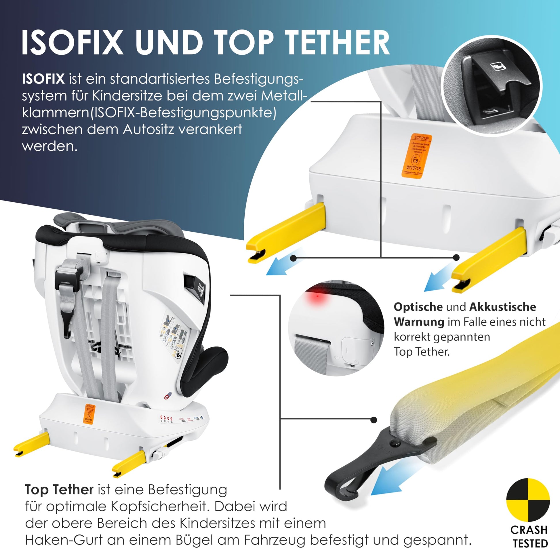 KIDIZ® Kindersitz Baby Autositz Kinderautositz Isofix Top Tether 360° drehbar Gruppe 0/1/2/3 ab Geburt 0-36kg Mit Sonnenschutzdach Seitenschutz 5 Punkt Gurt Kopfstützenverstellung ECE R129 Grau - Meloni2