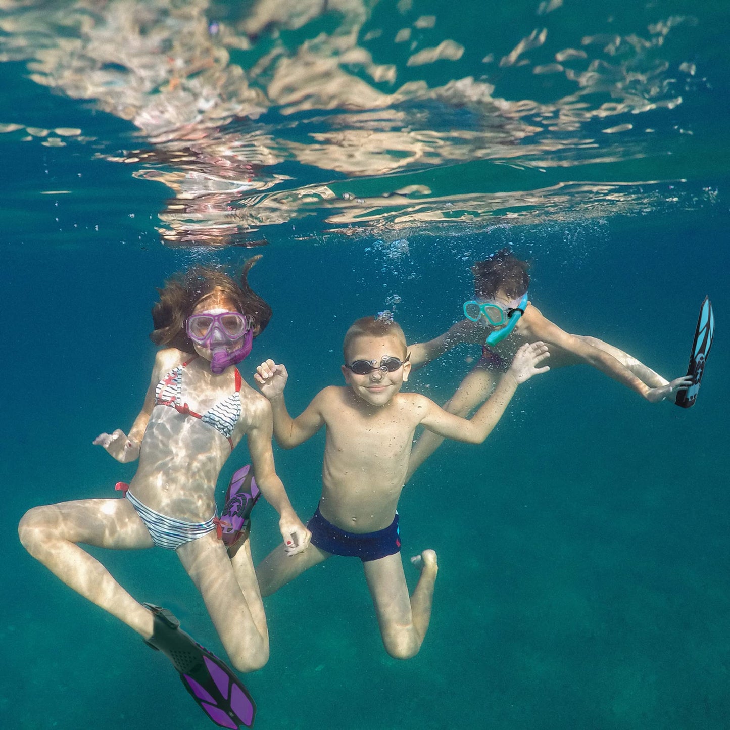 HH HHAO SPORT Children's snorkel set with fins, 180° panorama wide view diving goggles children, adjustable flippers, high-quality diving mask and dry top snorkel