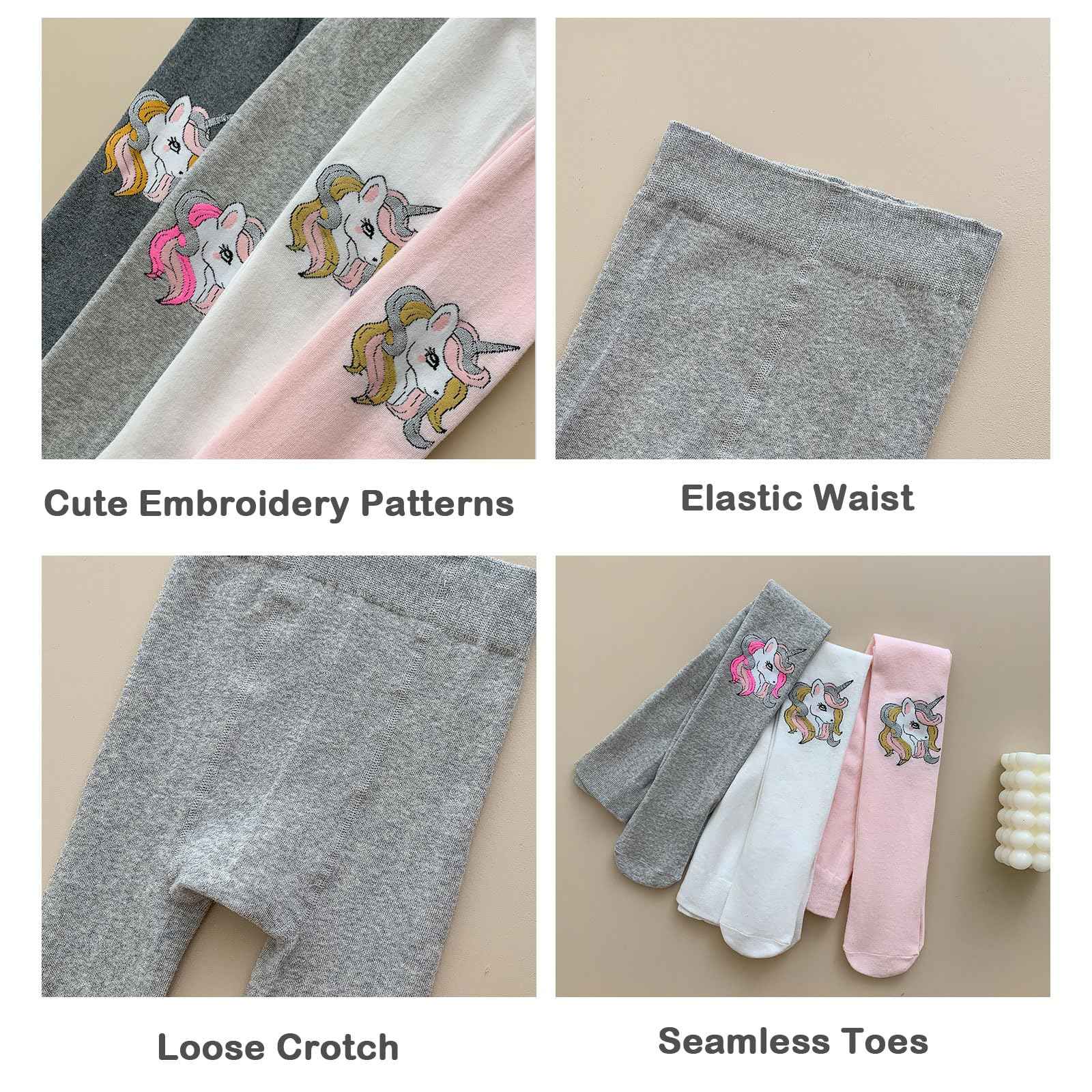 Silkglory Pack of 3 Baby Tights for Girls, Tights for Girls with Cute Glitter Print Pattern, Full Footed Leggings Tights for Newborns Toddlers 2-12 Years