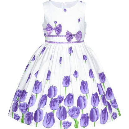 Sunny Fashion Mädchen Kleid Lila Rose Doppelklicken Krawatte Party Kids Trägerkleid Gr. 98-146