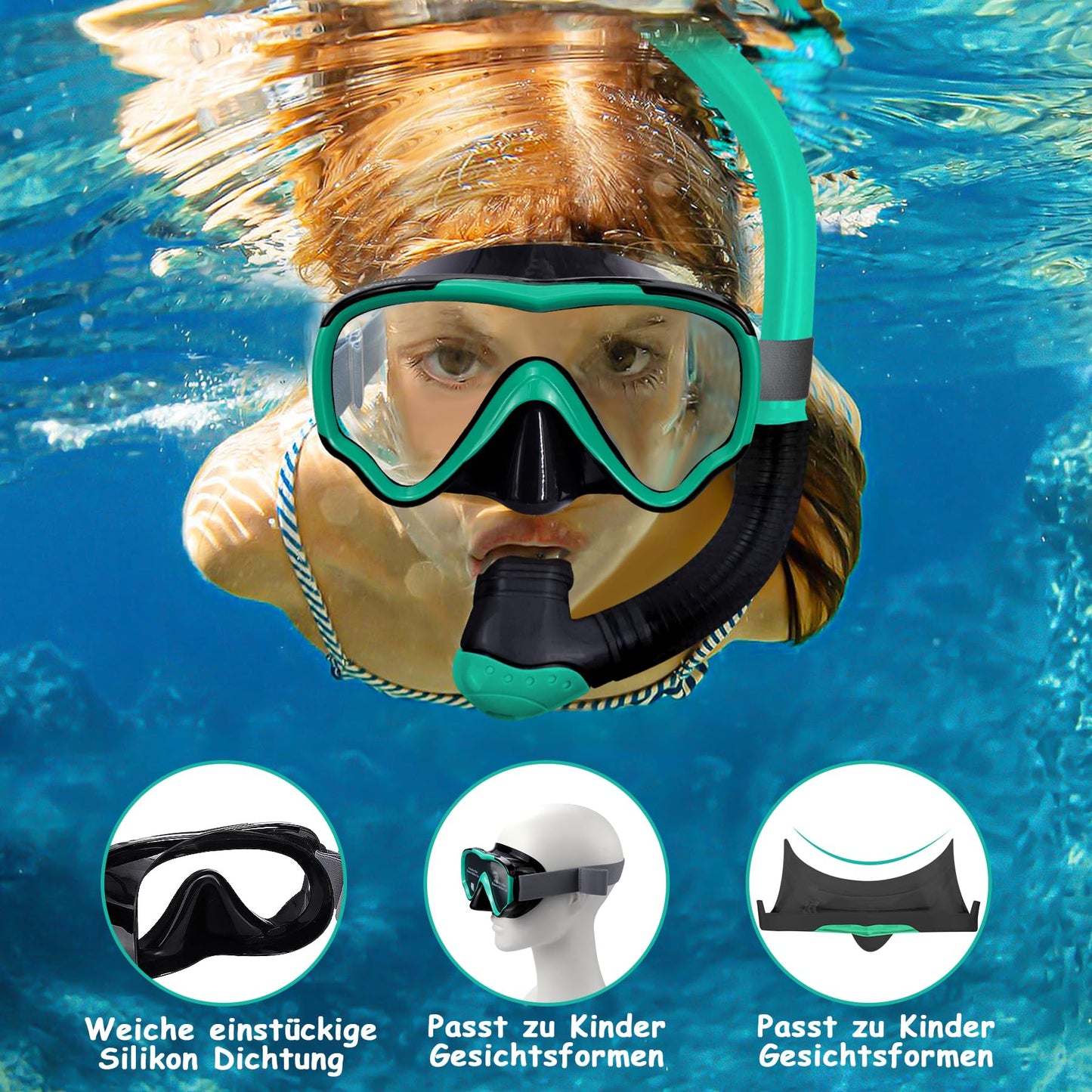Vvinca Snorkel Set Children from 4-14 Years Diving Goggles with Snorkel Diving Set Girls Boys 180° Anti-Fog Anti-Leak Adjustable Elastic Swimming Goggles Snorkel Mask Dry Snorkel Pink
