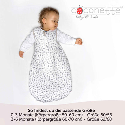 Coconette Circle All-Year Baby Sleeping Bag - 2-Piece: Long-sleeved inner bag and lined outer bag for summer and winter. 100 % cotton. White
