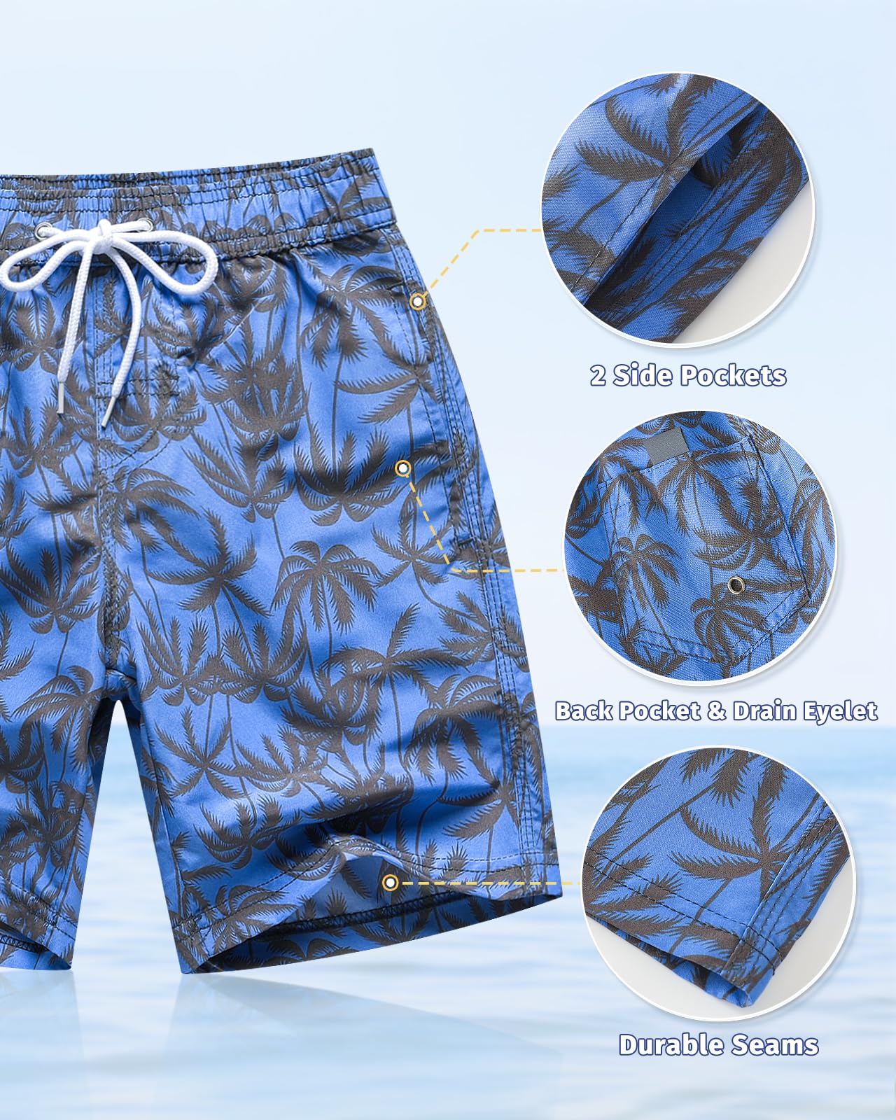 Domee Jungen Badehosen Badeshorts Schnelltrocknend Schwimmhose mit Netzfutter Verstellbarer Kordelzug