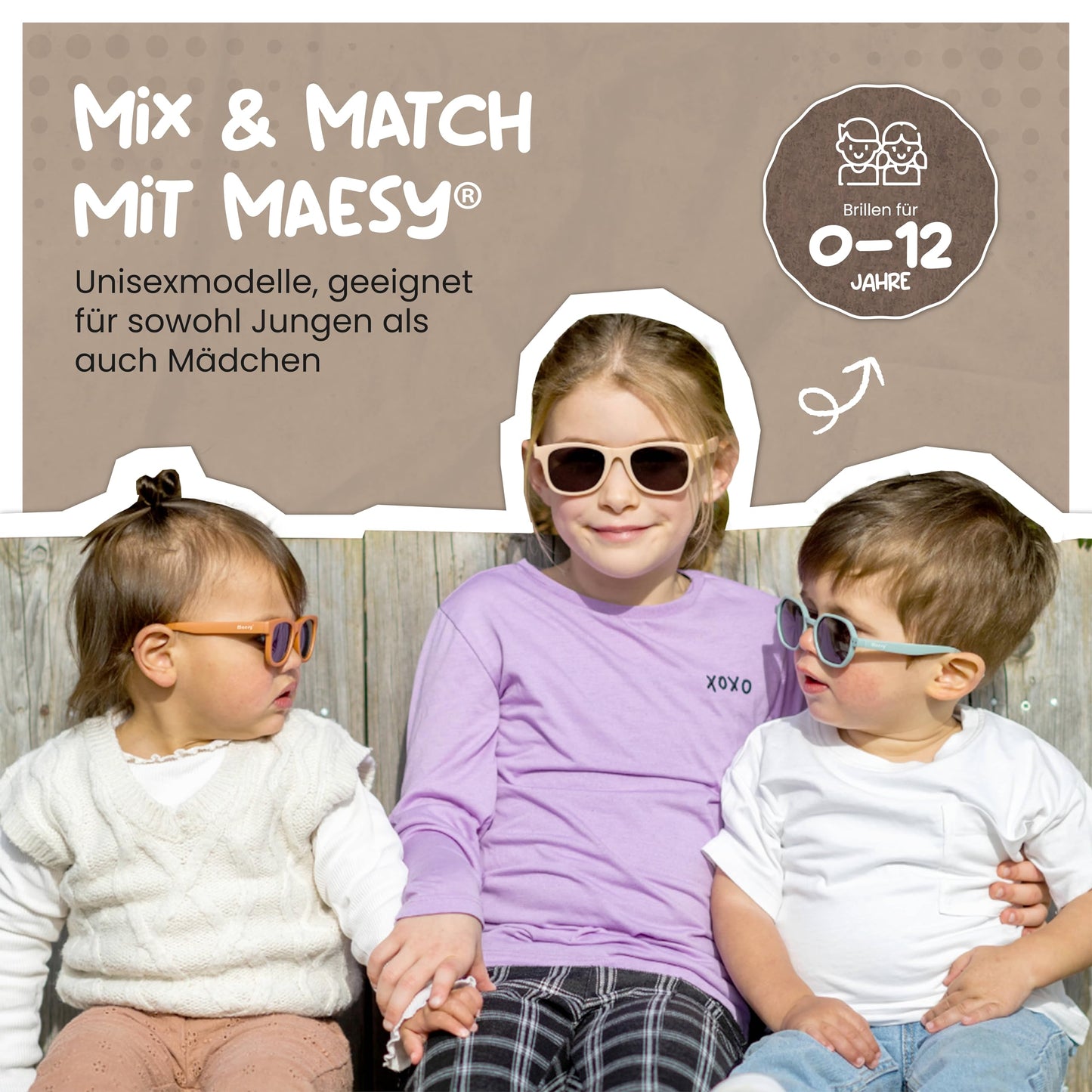 Maesy Yuki Children's Sunglasses for 6-12 Years, UV400 Polarised Protection, Flexible and Flexible Frame, Safe and Comfortable Sunglasses for Children