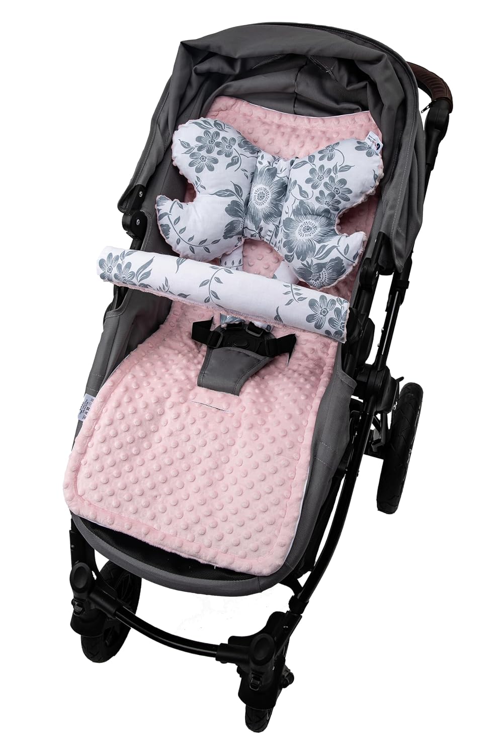 Sitzauflage Kinderwagen Buggy Baby Sommer Kindersitz Einlage Universal - 5tgl Gurtpolster + Spielbogen Kinderwagenset Babyschale (Safari mit beige Minky)