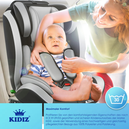 KIDIZ® Autokindersitz Kinderautositz Gruppe 1+2+3 9-36 kg 5-Punkt-Sicherheitsgurt, Autositz, Kindersitz, Einstellbare Kopfstütze, Mitwachsende Sitzerhöhung 1-12 Jahre, Stabil und Sicher