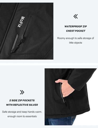 MoFiz Winter Jacket Boys Ski Jacket Warm Inner Lining Children's Outdoor Softshell Jackets Snow Jacket with Removable Hood