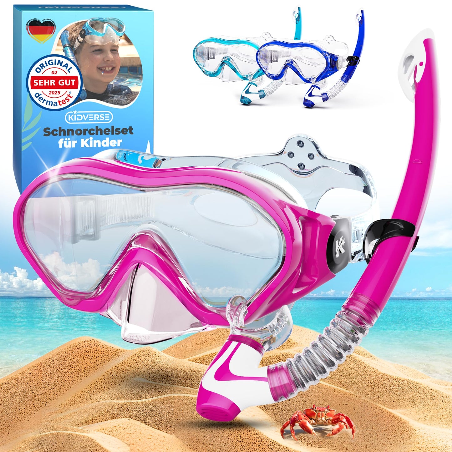 KIDVERSE Schnorchelset Kinder - Taucherbrille mit Schnorchel - Panorama Taucherbrille mit Nase - Kindertaucherbrille Alternative Schnorchelmaske