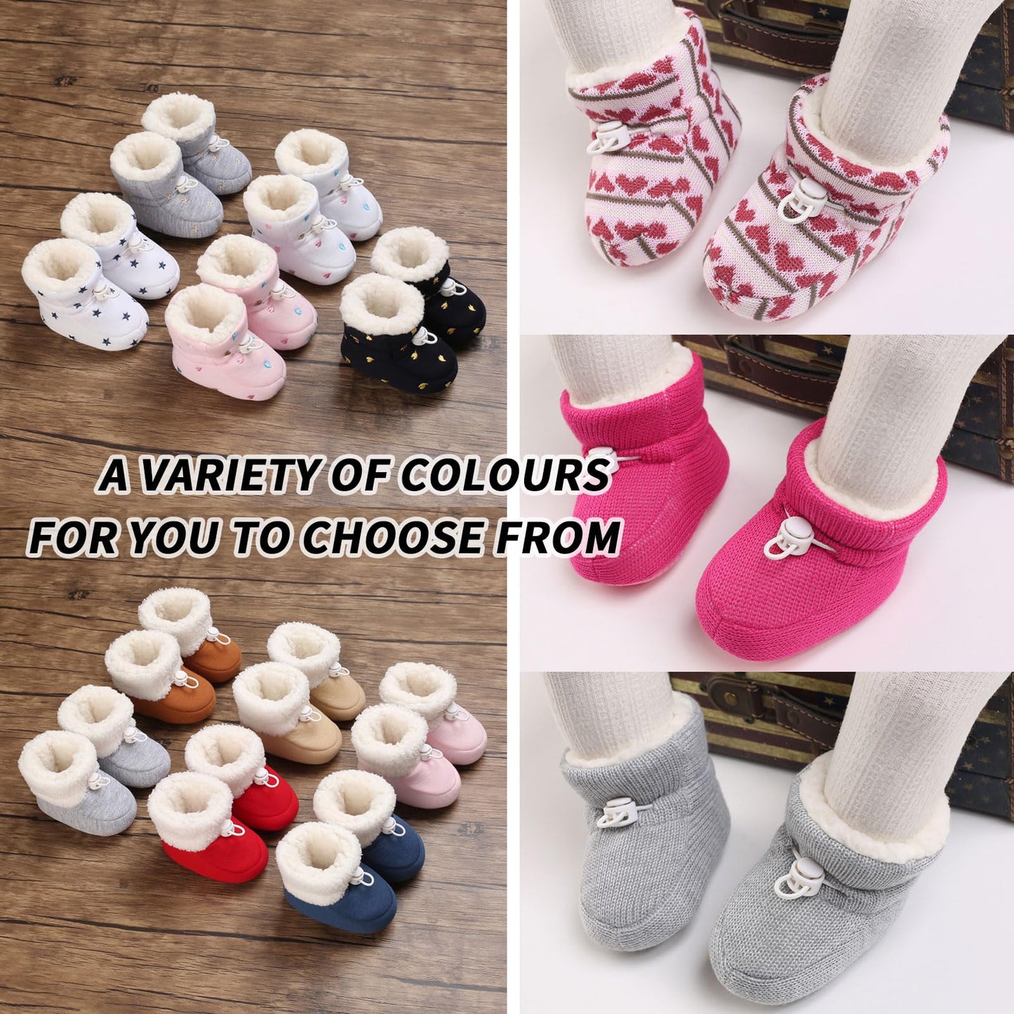 Baby Winter Shoes Warm Baby Shoes Winter Non-Slip Adjustable Newborn Snow Shoes First Walking Shoes Lined Thermal Fleece Crawling Shoes Slippers Winter Boots 0-18 Months