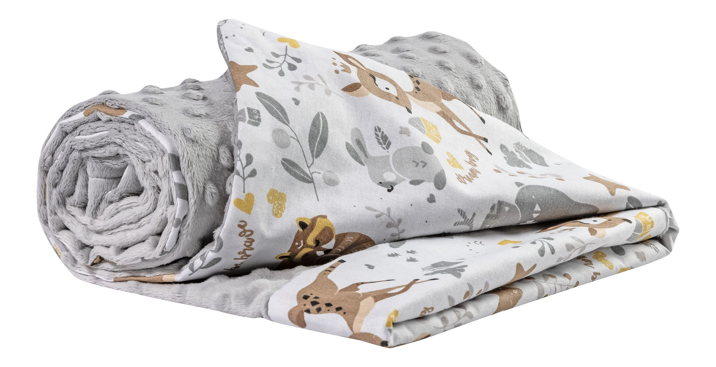 Medi Partners Babydecken Baby 100% Baumwolle Krabbeldecke Babydecke 75x100cm doppelseitig Kinderbett Minky Kuscheldecke Kinderwagen (REH mit grauem Minky)