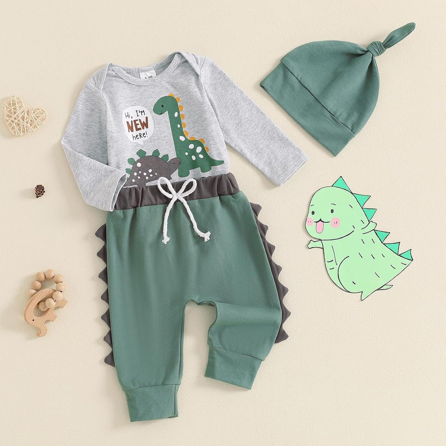 Hallo Ich bin neu hier Neugeborene Baby Jungen Kleidung Set Dinosaurier Print Langarm Bodysuit und Hosen Baumwolle Baby Kleidung Set Herbst Winter Kleidung Sets für Baby Jungen Outfits