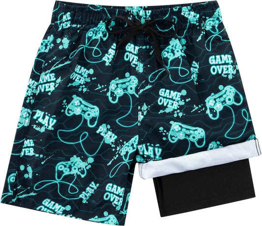 Fanient Badehose Jungen Kinder Badeshorts mit Kompression Liner 2 in 1 Schnelltrocknend Schwimmhose mit Taschen Surfen Strand 7-18 Jahre