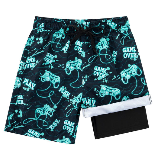 Fanient Badehose Jungen Schwimmshorts - 2 in 1 Badeshorts mit Kompression Liner für optimalen Komfort