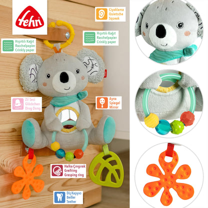 Fehn Activity-Spieltier Teddy – Baby Motorikspielzeug für Kinderwagen, Kinderbett und Babyschale zum Beißen, Greifen und Geräusche erzeugen – Beißring Spielzeug für Babys und Kinder ab 0+ Monaten