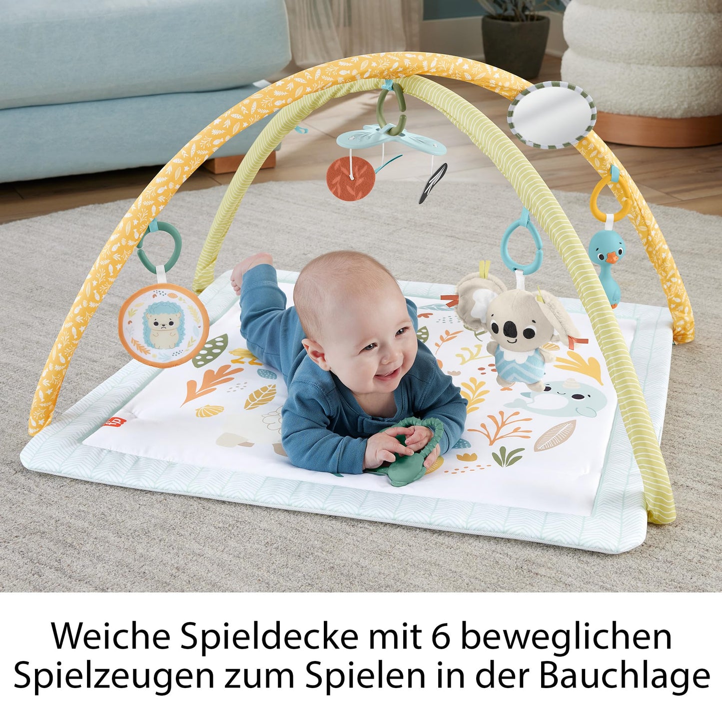Fisher-Price Animal Friends Contrast Play Mat, Play Arch, with Music and Light, Crawling Mat for Baby, for Tummy Time Play, Baby Equipment, from Birth, HPF39 