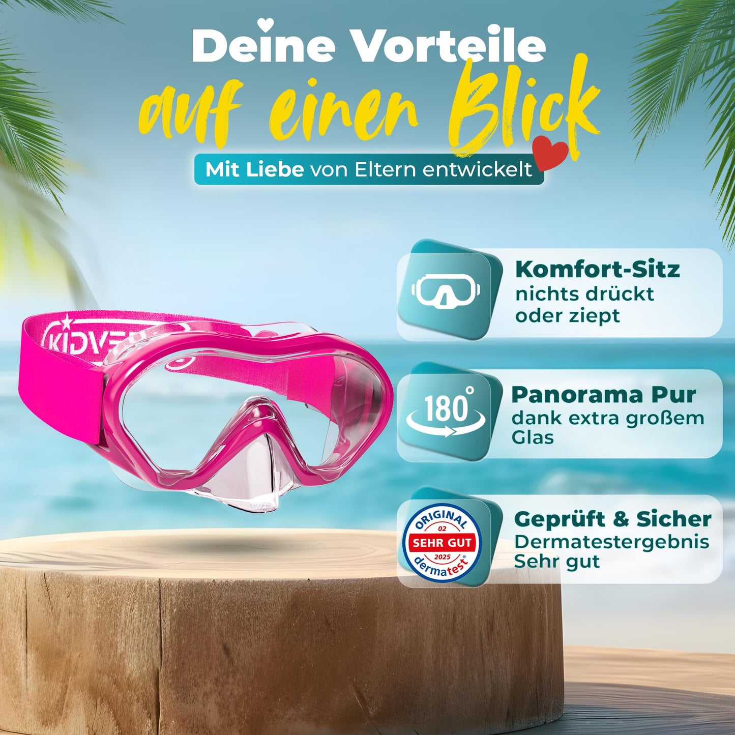 KIDVERSE Schnorchelset Kinder - Taucherbrille mit Schnorchel - Panorama Taucherbrille mit Nase - Kindertaucherbrille Alternative Schnorchelmaske