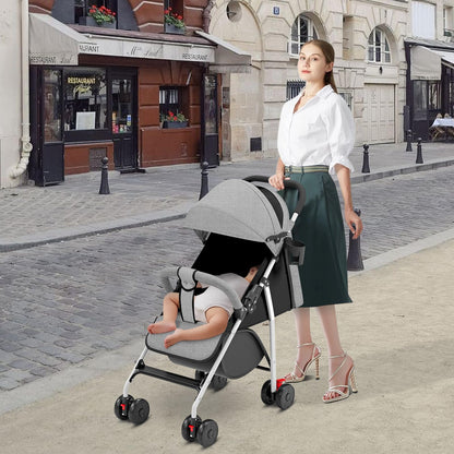 Buggy für Babys, ultraleicht, kompakt, faltbar und neigbar, von Geburt bis 25 kg, mit Trolley-System, Regenschutz inklusive, ausziehbarer Haube, C-schwarz