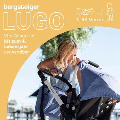 Bergsteiger Lugo 3-in-1 Pushchair Complete Set Including Accessories - Baby Seat, Buggy Attachment, Sun Protection & Weather Footmuff | Isofix Station Available