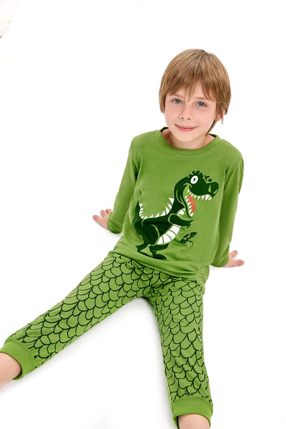 Dinosaurier-Pyjamas für Jungen, lange Nachtwäsche aus Baumwolle, Pyjamas für Kinder