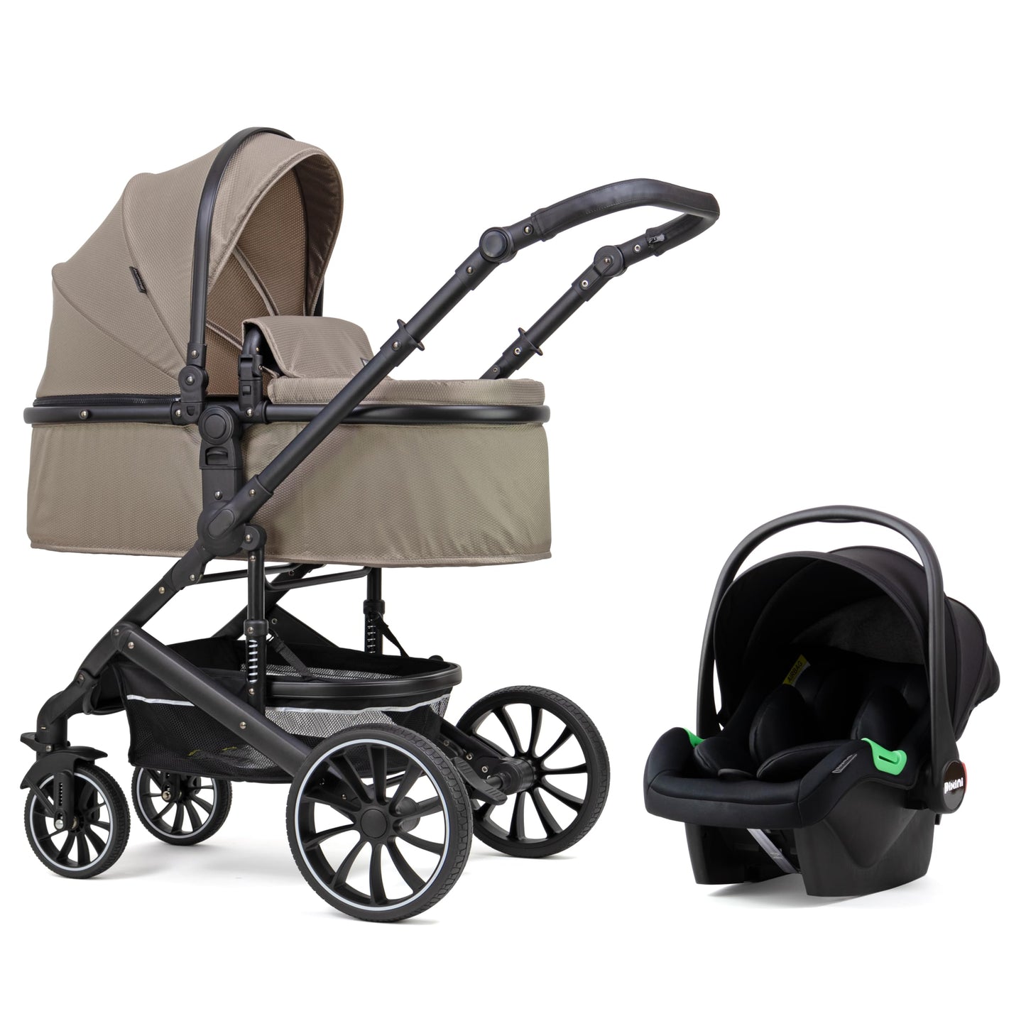 Pixini Neyla Combi Pushchair with Accessories (3-in-1 Set with Baby Seat Black/Black)