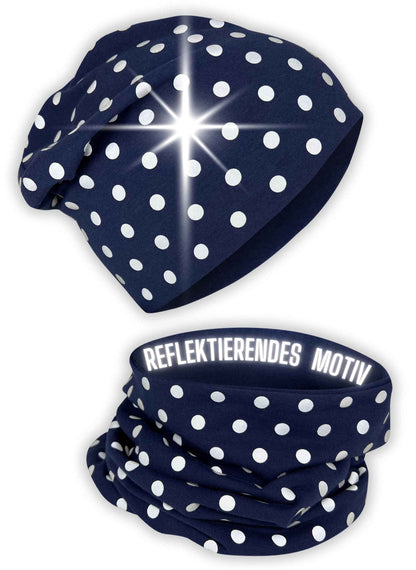 Heckbo 360° Reflector Children's Hat & Loop Scarf Set, Many Designs, 2–8 Years, 95% Cotton, Soft & Easy-Care Stretch Material, for Boys, Girls, Beanie for Spring, Summer, Autumn, Winter
