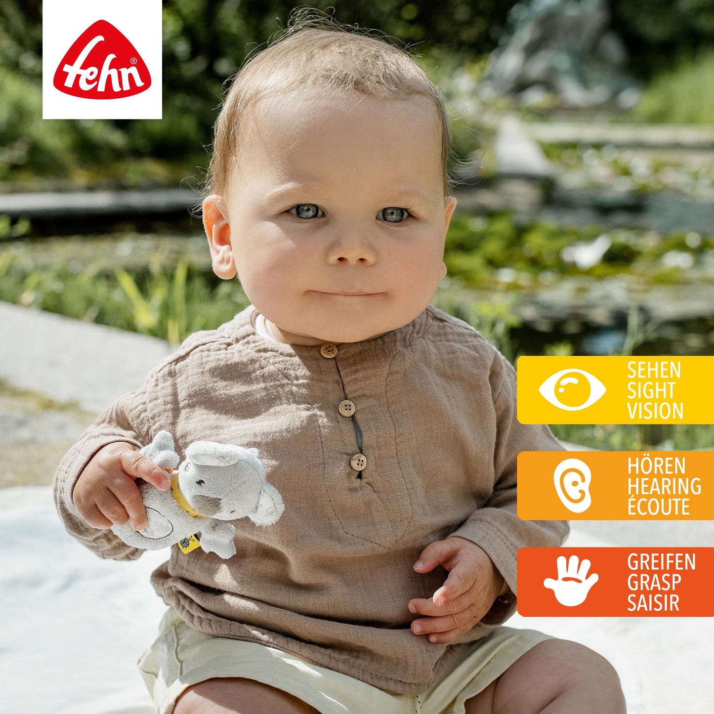 Fehn Mini-Rassel Otter – Mini-Greifling zum Rasseln, Fühlen, Spielen mit kuschelweichem Stoff-Tier – ein treuer Begleiter für Babys und Kleinkinder ab 0+ Monaten