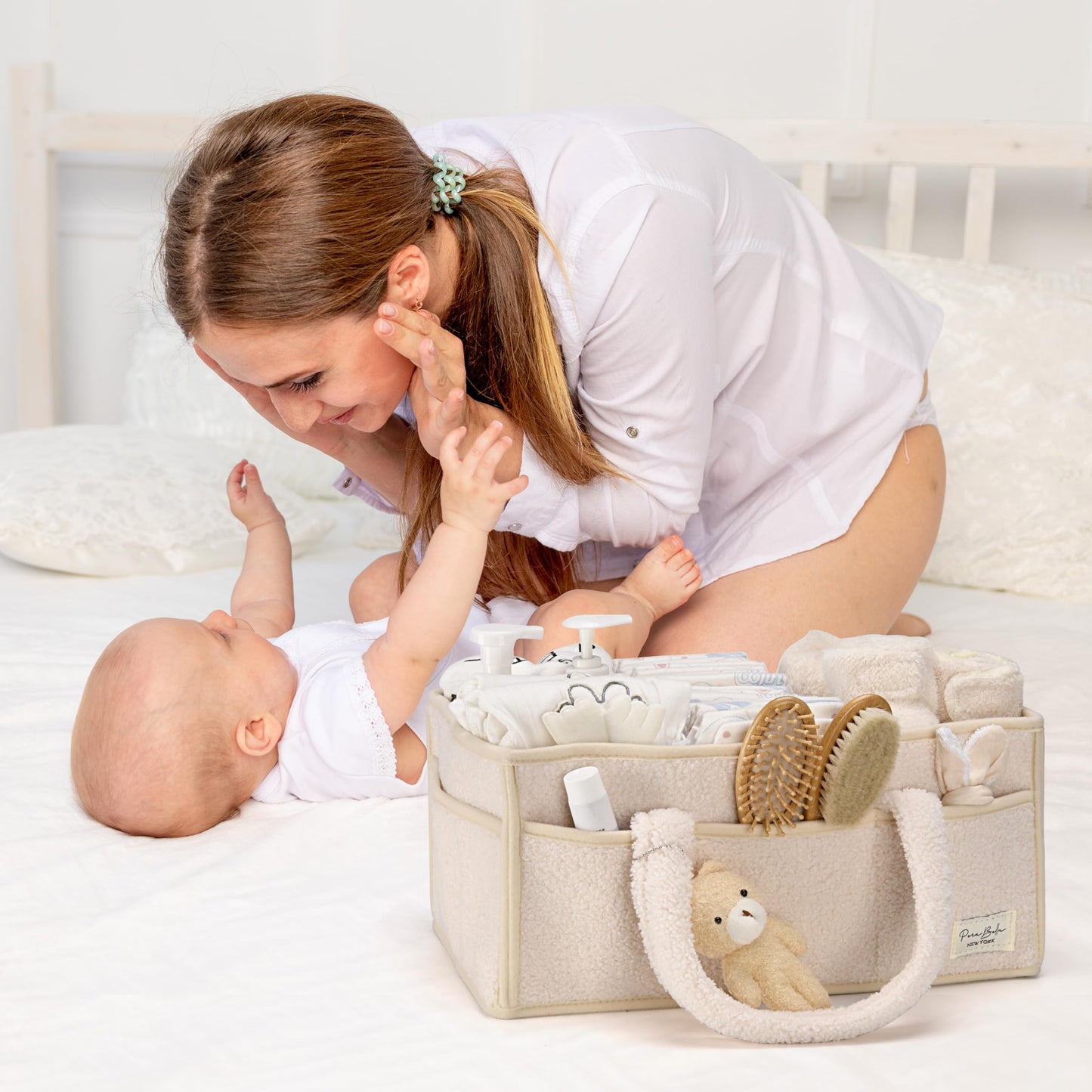 Baby Windel Caddy Organizer für Wickelauflage, Aufbewahrungskorb für Windeln und Tücher, Geschenk für Babyparty, Autowagen Organizer, Kindergarten Windel Organizer, Laptop