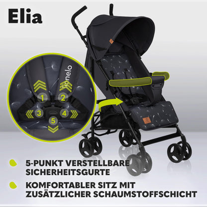 LIONELO Elia Buggy Small Foldable Pushchair up to 15 kg, Back and Footrest Adjustment, Rear Wheel Brake, Mosquito Net, Shopping Basket - Meloni2