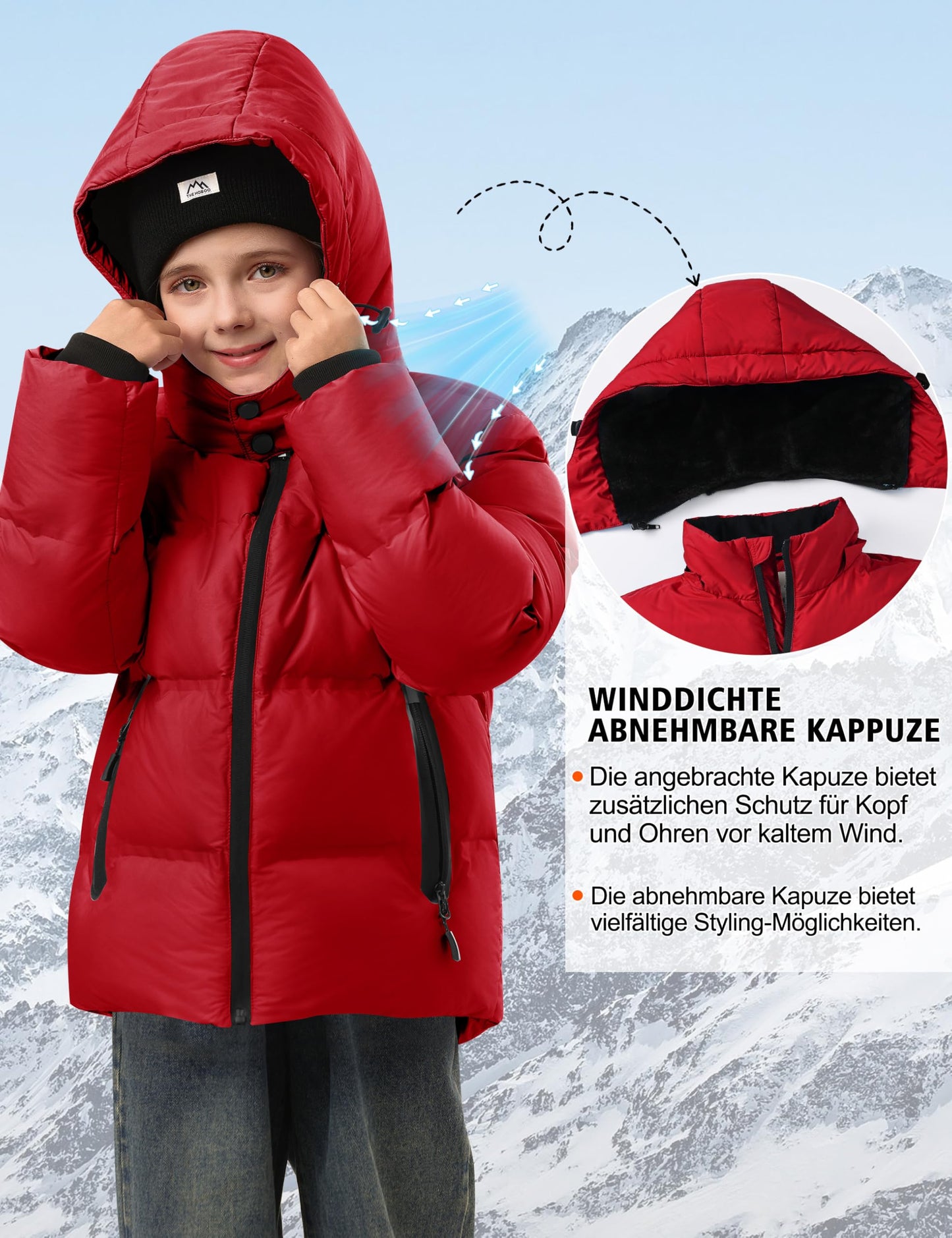 Winter Jacke Jungen Mädchen Kinder Jacke Warm Gefüttert Puffer Jacken Kinder Jacken Winter mit abnehmbarer Kapuze Wandern Jacke