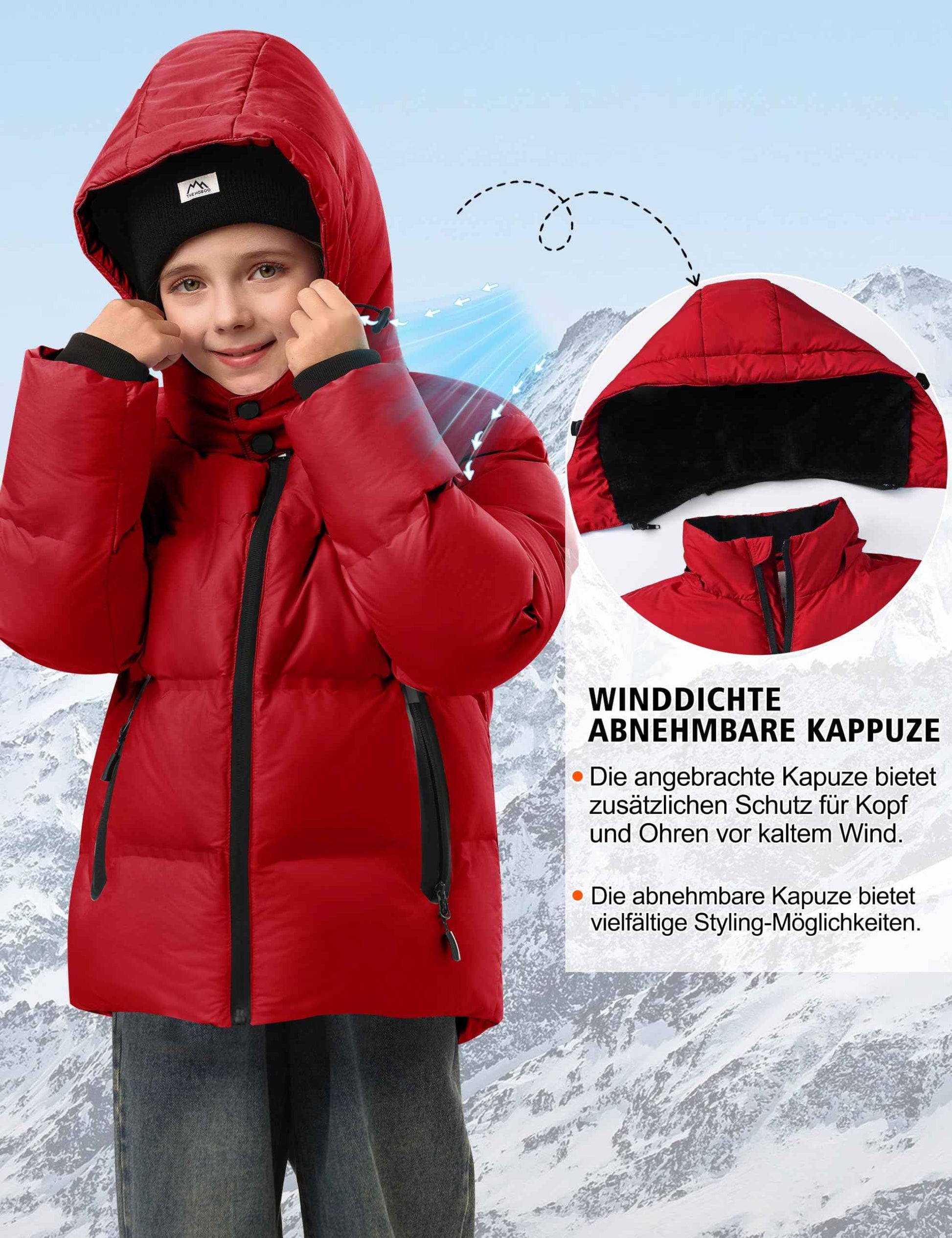 Winter Jacket Boys Girls Kids Jacket Warm Lined Puffer Jackets Children's Jackets Winter with Removable Hood Hiking Jacket